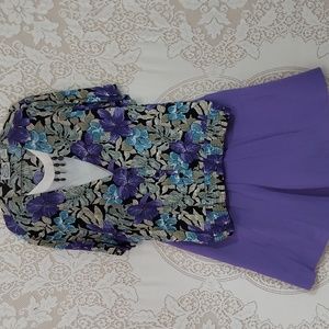 Purple floral top size large and culottes size medium (InvW064)